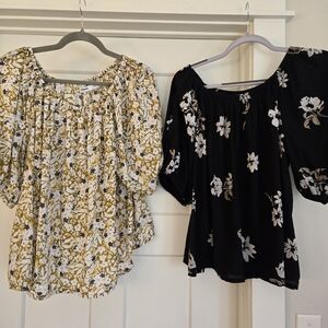 Two Sonoma Yellow Floral Black Floral Peasant Blouse XXL